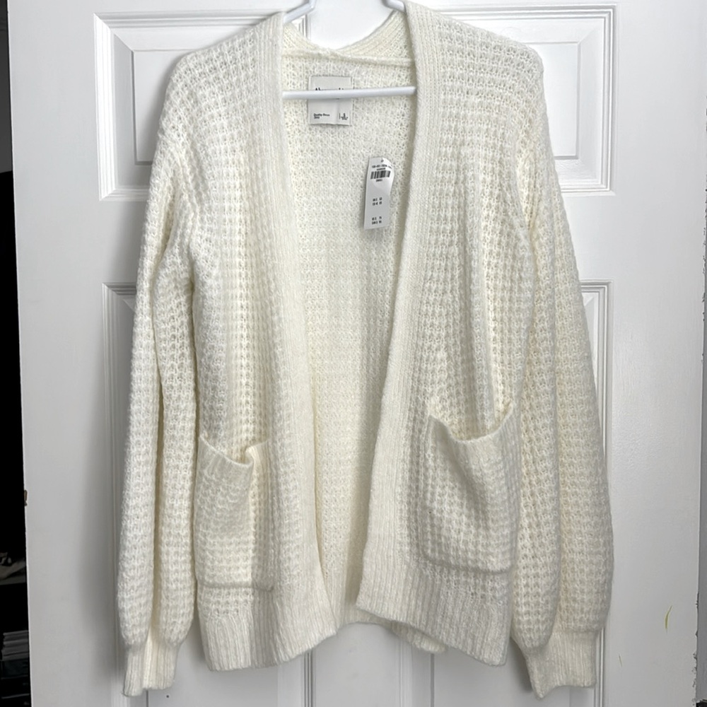 New-Abercrombie & Fitch open knit pocket cardigan sweater cream Small